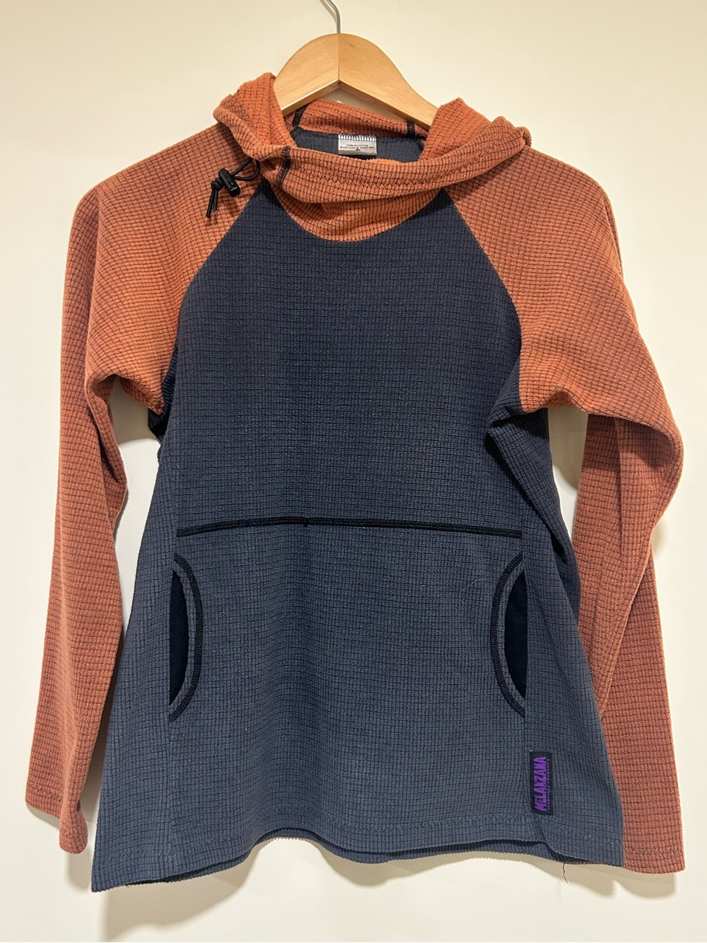 Melanzana Womens Micro Grid Hoodie in Gray & Orange Size Small